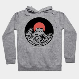 Great wave of Mount Fuji cat surfer Hoodie